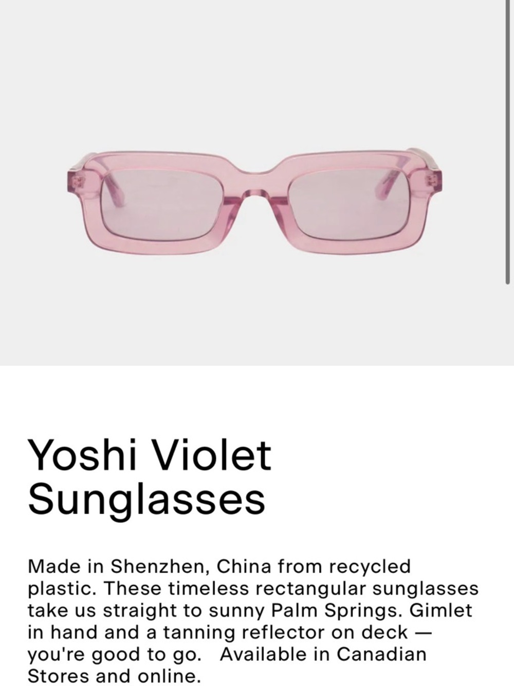 Yoshi Violet Rectangular Sunglasses - Pink